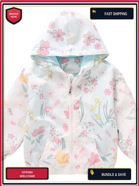 Kids Zip Up Hooded Cotton Lined Trench Coat Animal Print Windbreaker